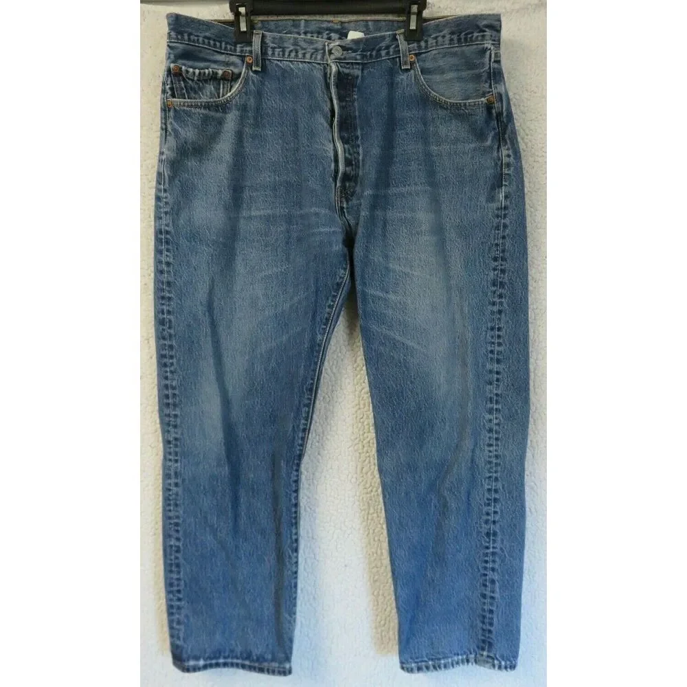 Mens‎ Levis 501 XX Denim Blue Jeans Cotton Straight Leg 42x30 Wear On Hems